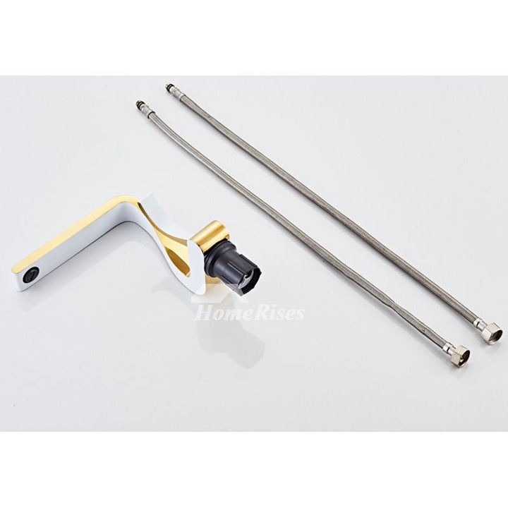 Lisslune | Polished Gold Bathroom Sink Faucets Single Handle Luxury Brass White Modern One Hole