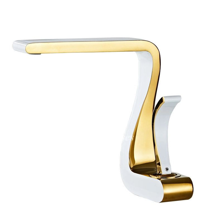 Lisslune | Polished Gold Bathroom Sink Faucets Single Handle Luxury Brass White Modern One Hole