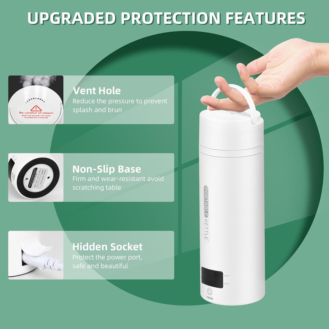 Lisslune | Portable Electric Travel Kettle with Auto Shut-Off - Compact 1L Water Boiler for Camping, Hiking, and Travel