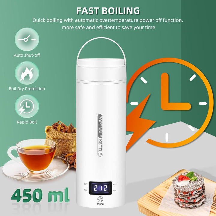 Lisslune | Portable Electric Travel Kettle with Auto Shut-Off - Compact 1L Water Boiler for Camping, Hiking, and Travel