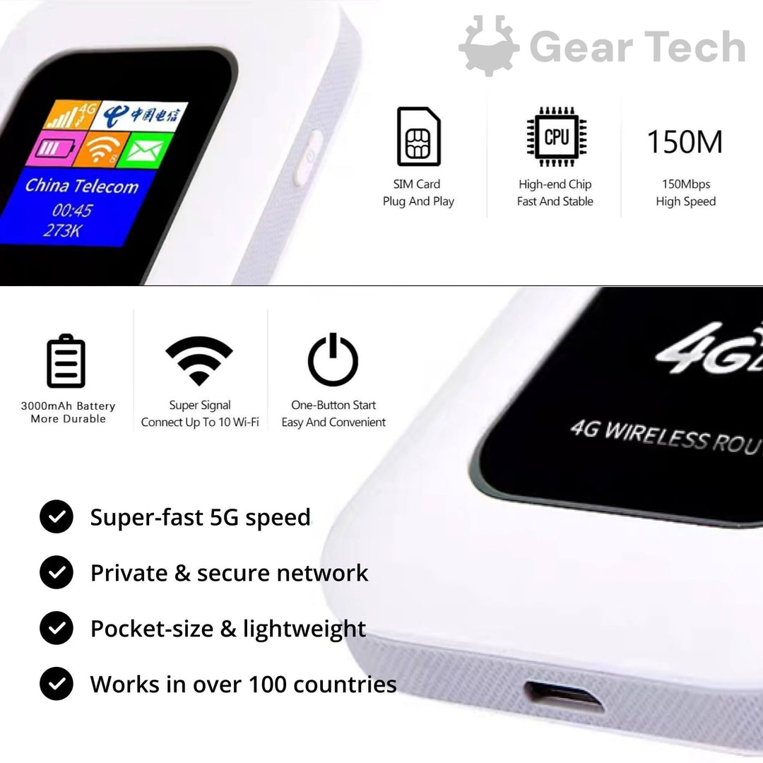 Lisslune | Portable 5G Wi-Fi Router | Secure, High-Speed Connection for Travel & Home Use