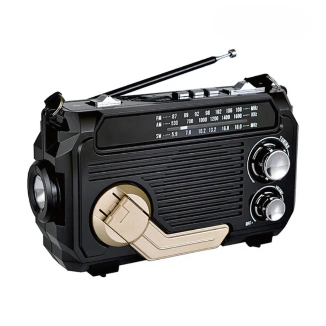 Lisslune | SafeWave Emergency Radio with Built-in Power Bank – Hand Crank, Solar & USB Charging, AM/FM, LED Torch & SOS Alert