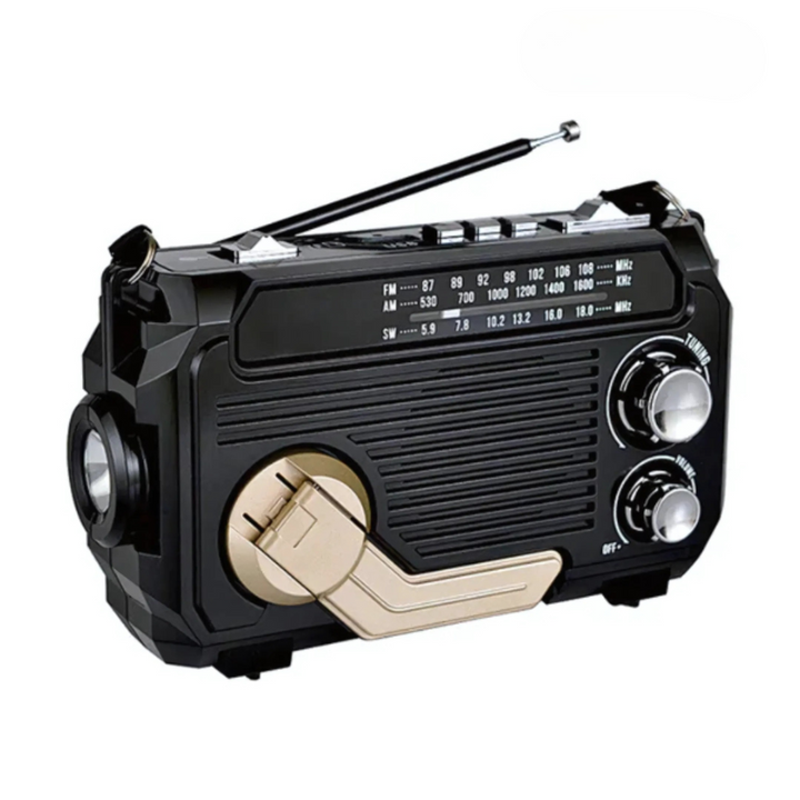Lisslune | SafeWave Emergency Radio with Built-in Power Bank – Hand Crank, Solar & USB Charging, AM/FM, LED Torch & SOS Alert