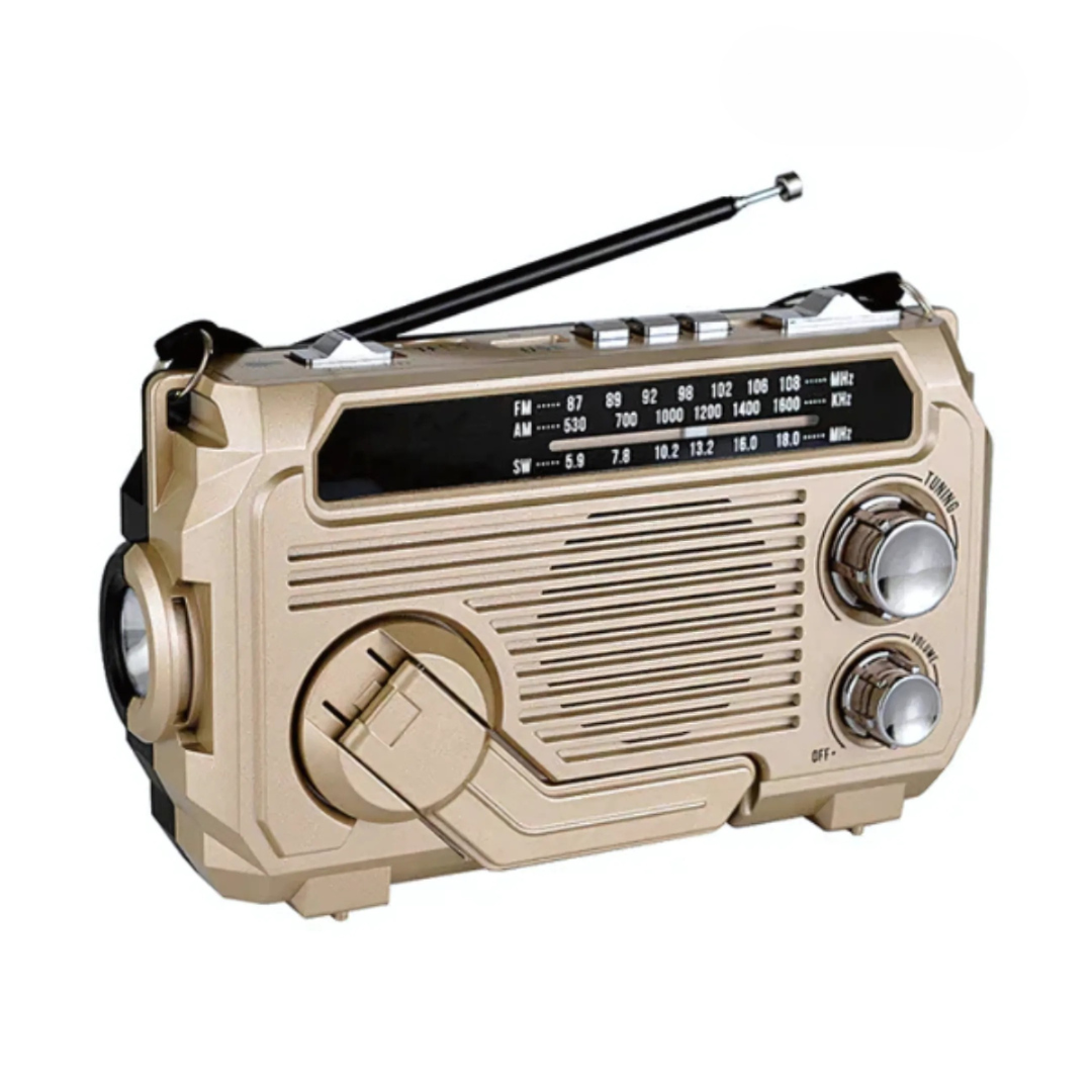 Lisslune | SafeWave Emergency Radio with Built-in Power Bank – Hand Crank, Solar & USB Charging, AM/FM, LED Torch & SOS Alert