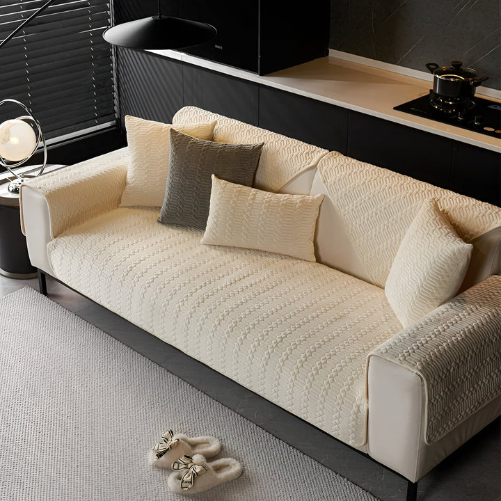 Lisslune | Premium Plush Velvet Sofa Cover – Luxurious Geometric Pattern with Non-Slip Back