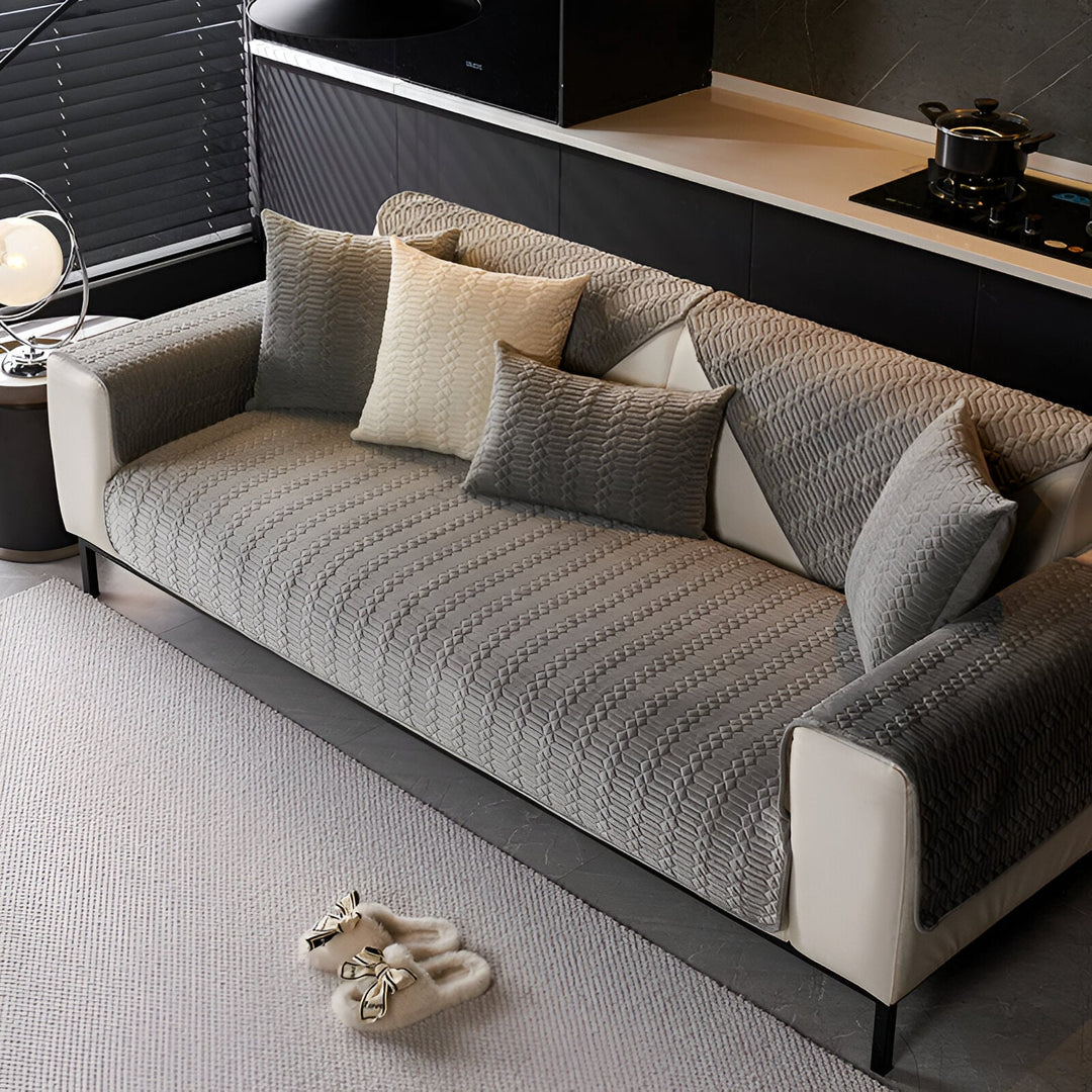 Lisslune | Premium Plush Velvet Sofa Cover – Luxurious Geometric Pattern with Non-Slip Back