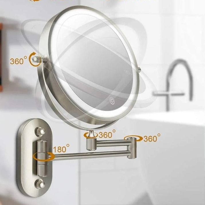Lisslune | LED Magnifying Mirror | Rechargeable | Cosmetics & Bathroom | Chrome Silver