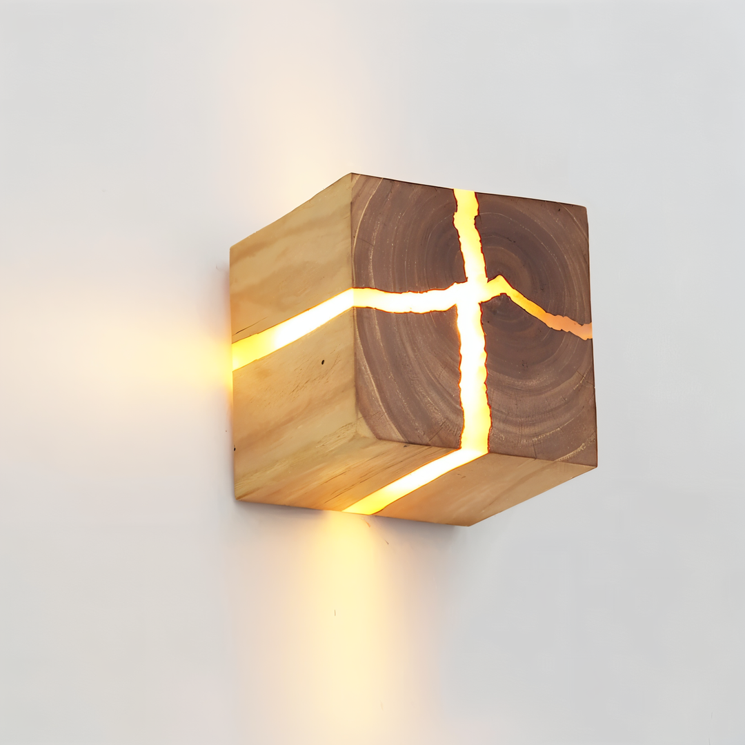 Lisslune | QuadCrackle Wooden Wall Light – Handcrafted LED Wall Lamp with Artistic Crackle Design