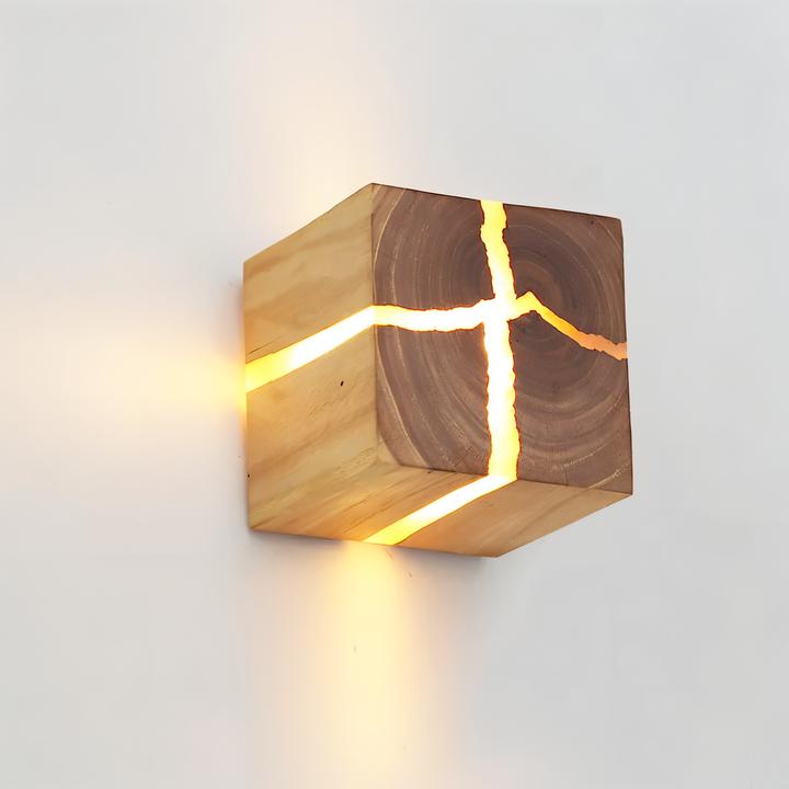 Lisslune | QuadCrackle Wooden Wall Light – Handcrafted LED Wall Lamp with Artistic Crackle Design
