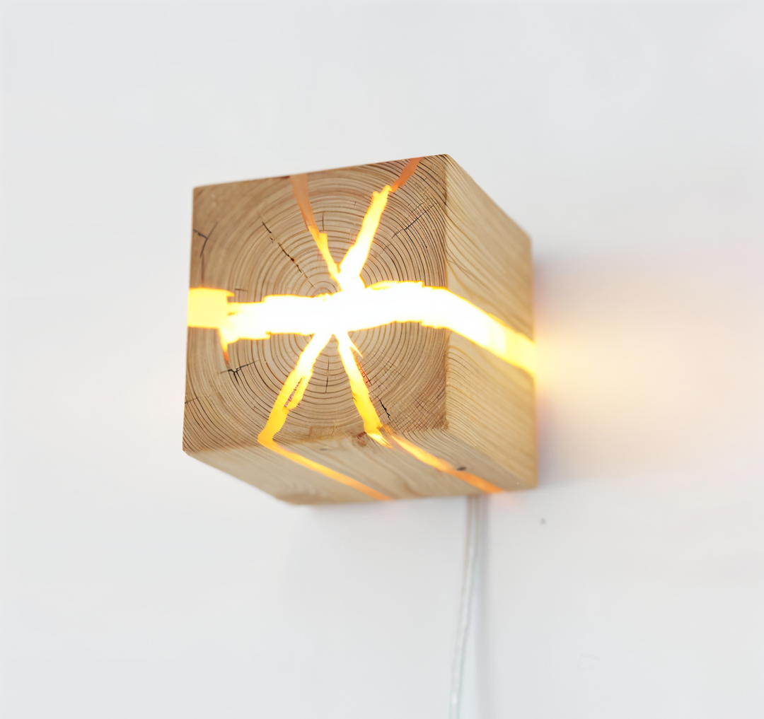 Lisslune | QuadCrackle Wooden Wall Light – Handcrafted LED Wall Lamp with Artistic Crackle Design