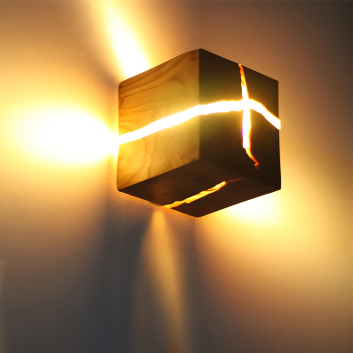 Lisslune | QuadCrackle Wooden Wall Light – Handcrafted LED Wall Lamp with Artistic Crackle Design