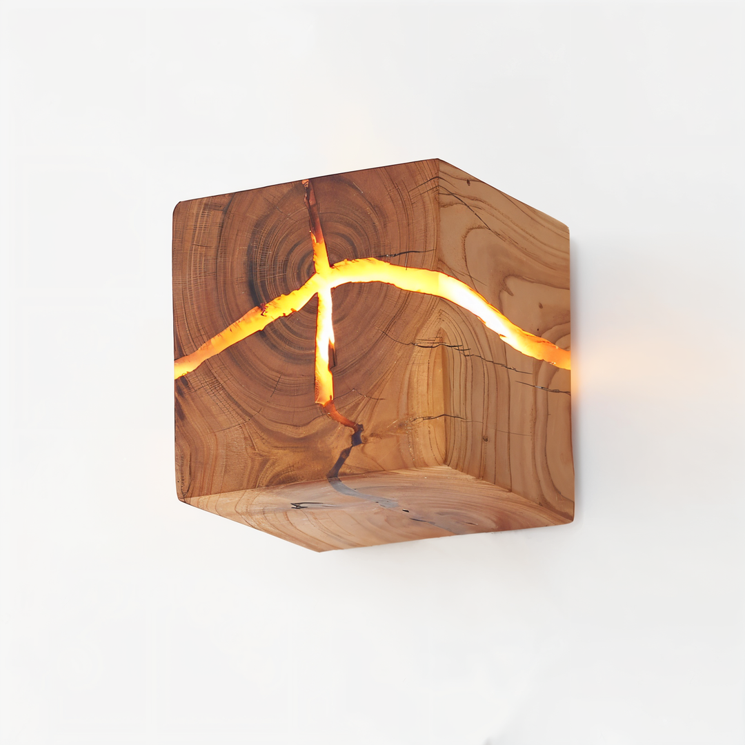 Lisslune | QuadCrackle Wooden Wall Light – Handcrafted LED Wall Lamp with Artistic Crackle Design