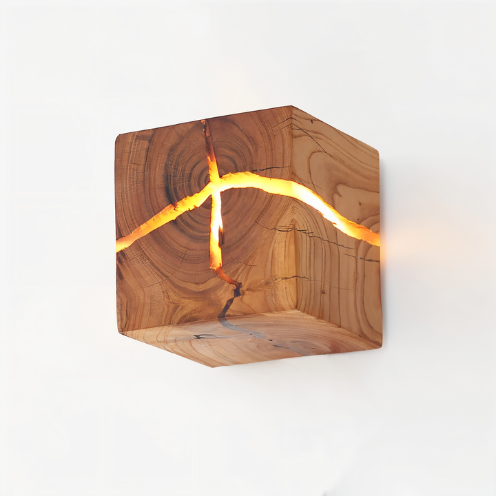 Lisslune | QuadCrackle Wooden Wall Light – Handcrafted LED Wall Lamp with Artistic Crackle Design