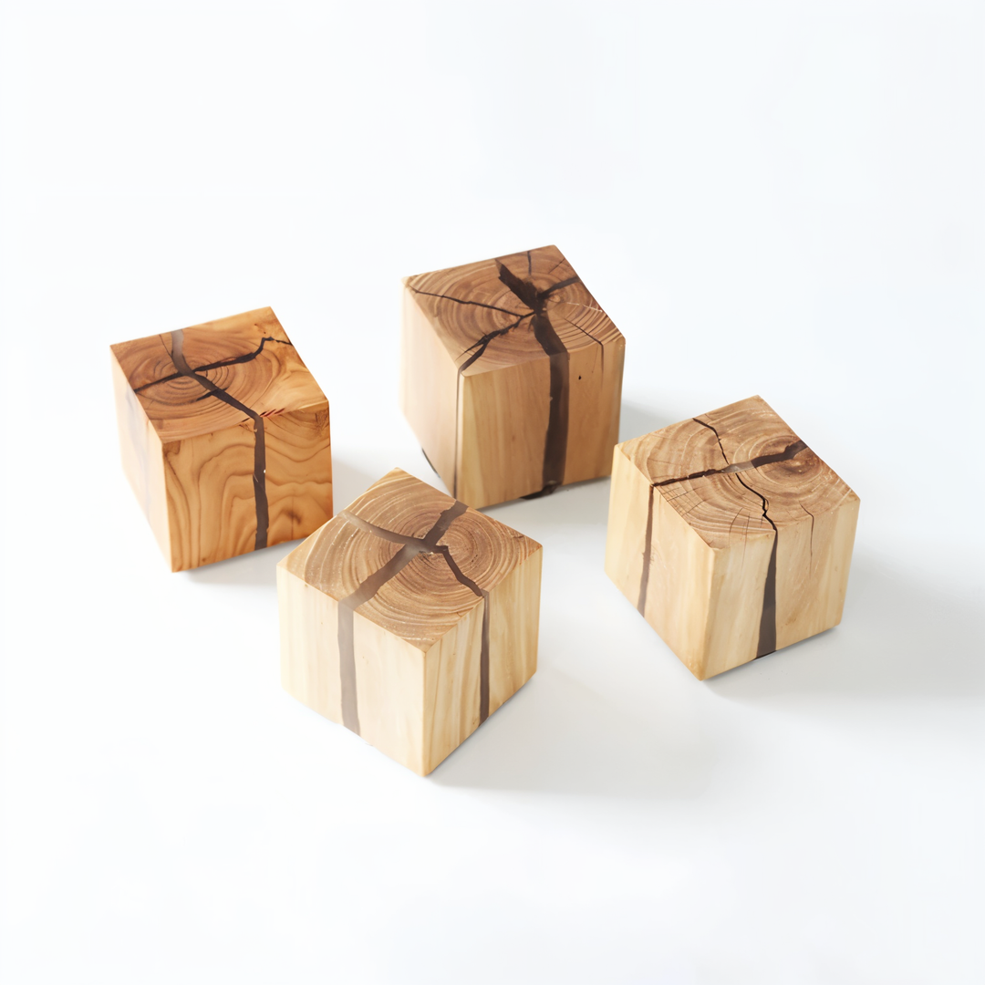 Lisslune | QuadCrackle Wooden Wall Light – Handcrafted LED Wall Lamp with Artistic Crackle Design