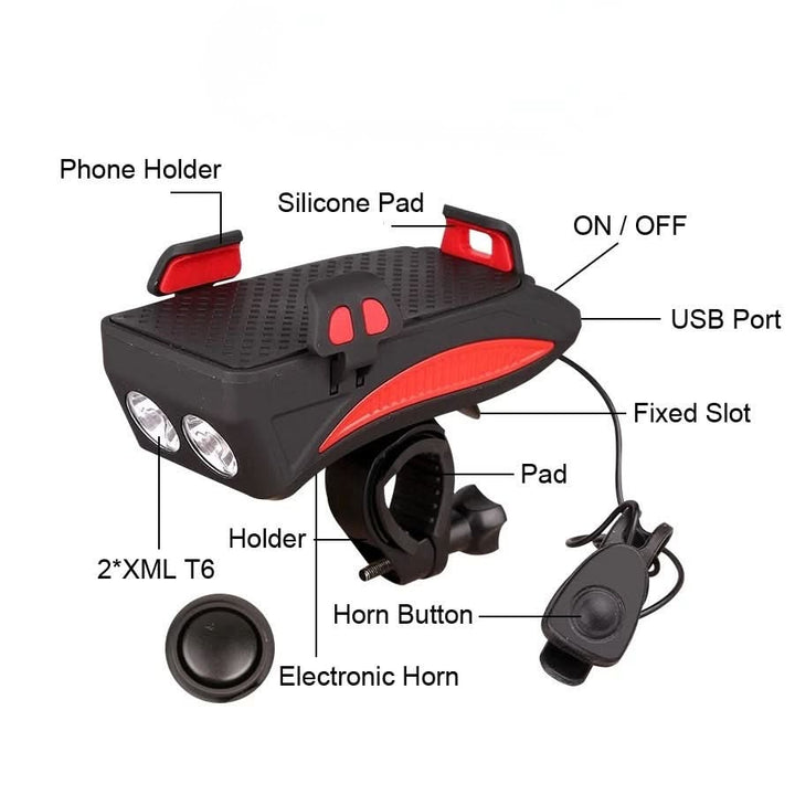Lisslune | Compact 4-in-1 bicycle device with horn, light & charging function