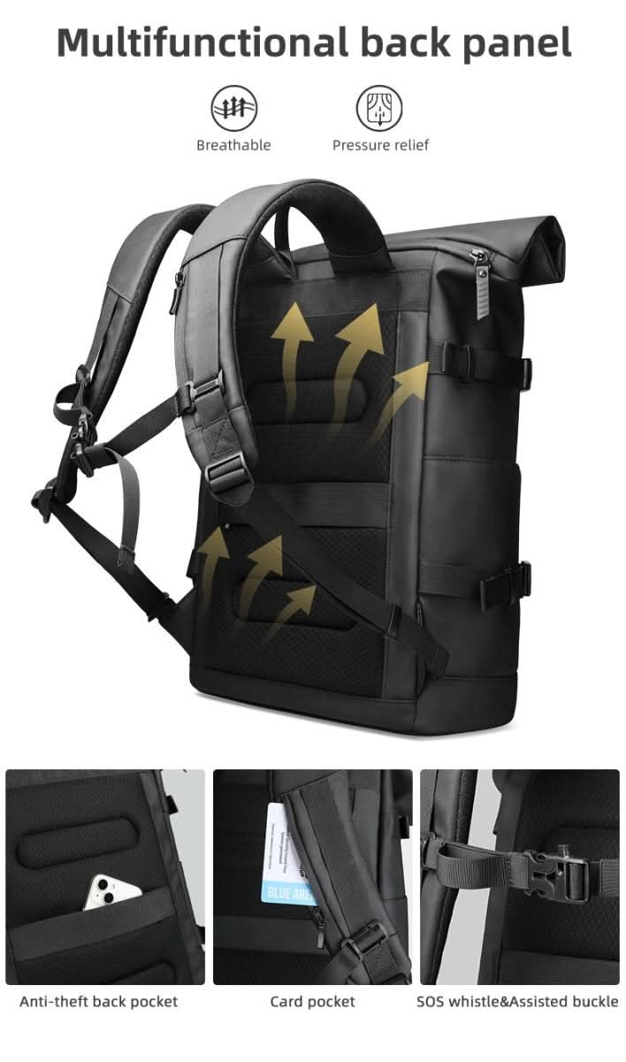 Lisslune | Expandable outdoor backpack with laptop compartment, rolltop & theft protection