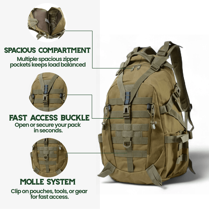 Lisslune | 40L Outdoor Backpack with MOLLE System & Waterproof Military Construction