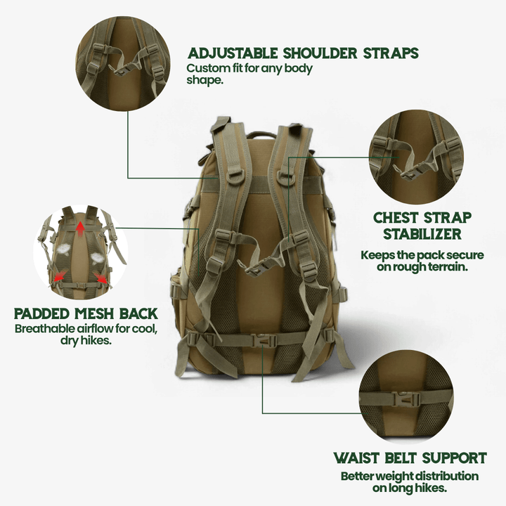 Lisslune | 40L Outdoor Backpack with MOLLE System & Waterproof Military Construction