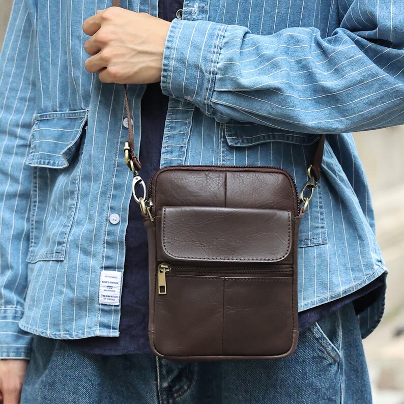 Lisslune | Men’s Small Genuine Leather Shoulder Bag – Compact Crossbody with Adjustable Strap