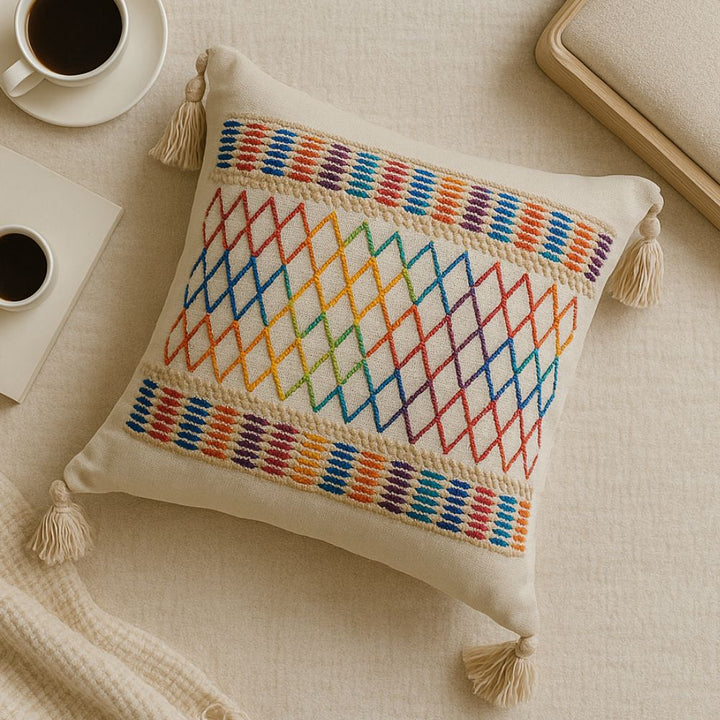 Lisslune | Rainbow Lattice Tassel Cushion Cover