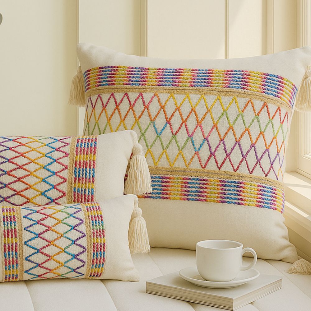Lisslune | Rainbow Lattice Tassel Cushion Cover