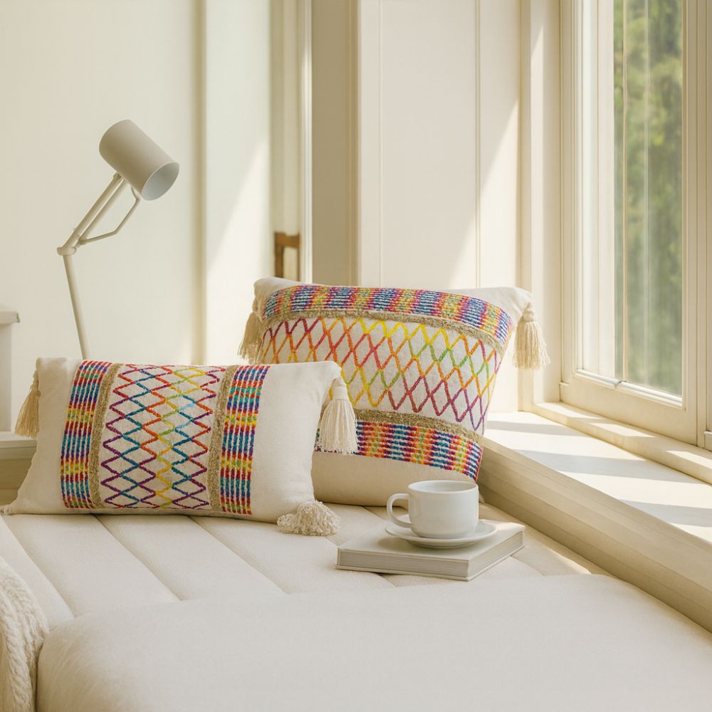 Lisslune | Rainbow Lattice Tassel Cushion Cover