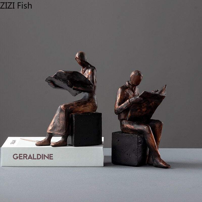 Lisslune | Reader Sculpture Book Stand Book Support Abstract Character Resin Statue Desk Decoration Figurines Statuette Nordic Home Décor
