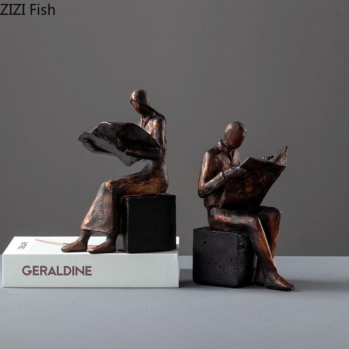 Lisslune | Reader Sculpture Book Stand Book Support Abstract Character Resin Statue Desk Decoration Figurines Statuette Nordic Home Décor