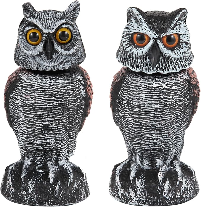 Lisslune | EcoOwl Garden Scarecrow – 2 Pieces Realistic Owls with Wind-Driven Spinning Head