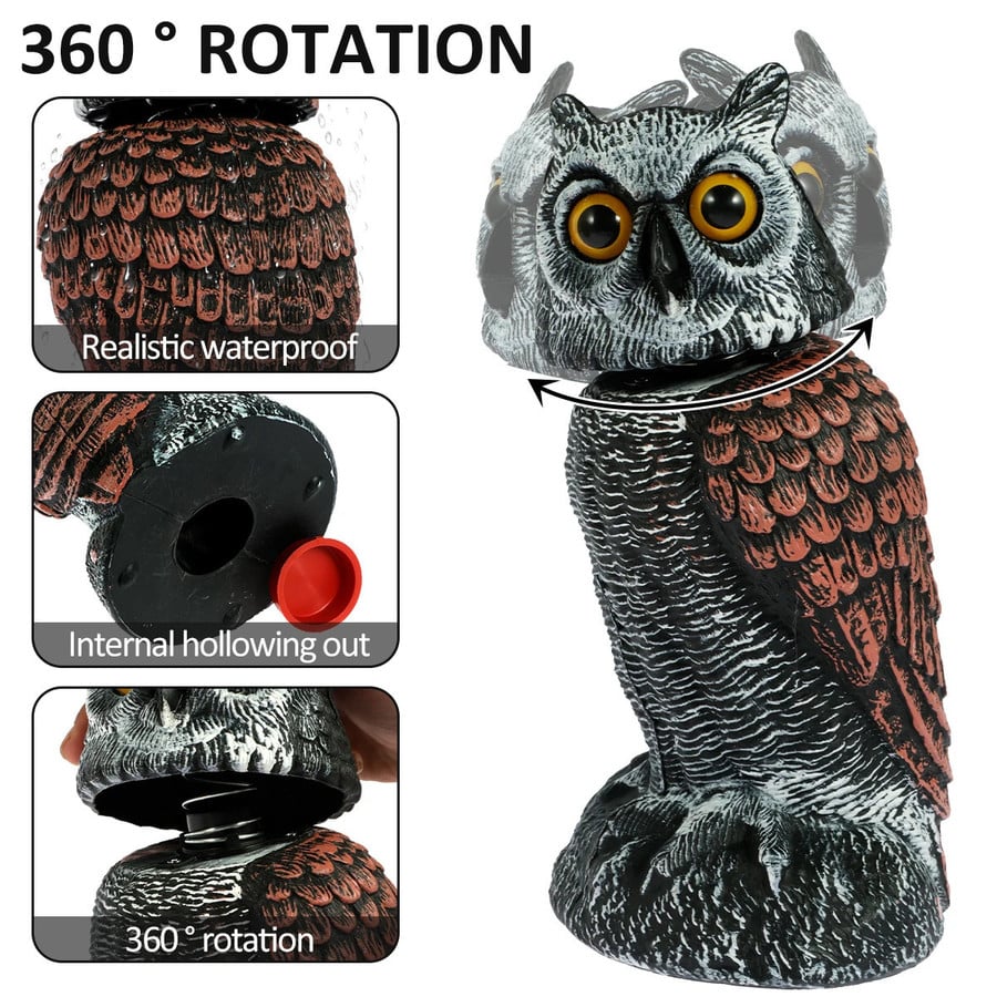Lisslune | EcoOwl Garden Scarecrow – 2 Pieces Realistic Owls with Wind-Driven Spinning Head