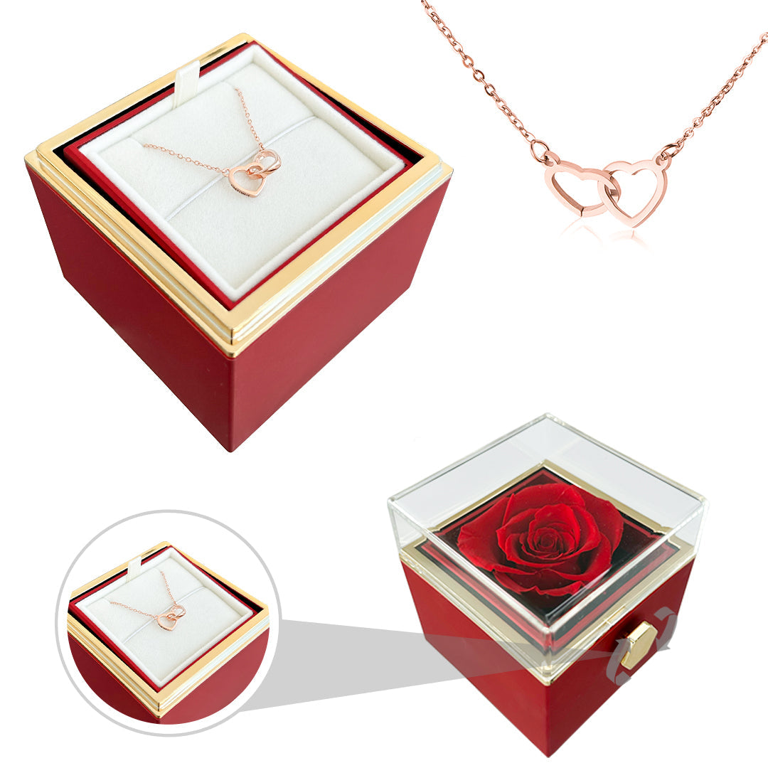 Lisslune | Gift Set Rose & Heart Necklace Light – Eternal Rose with Hidden Love Necklace