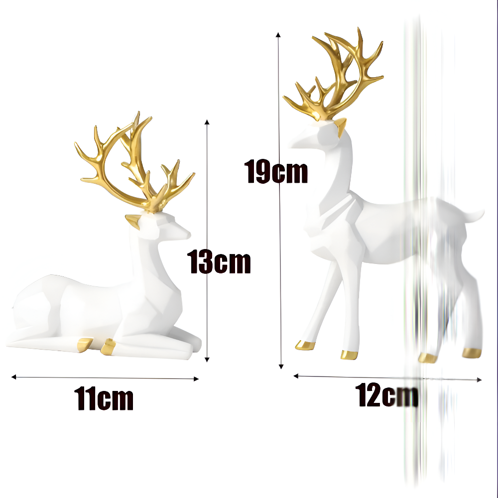 Lisslune | Geometric Reindeer Figurine Set – Modern 2-piece Resin Decoration