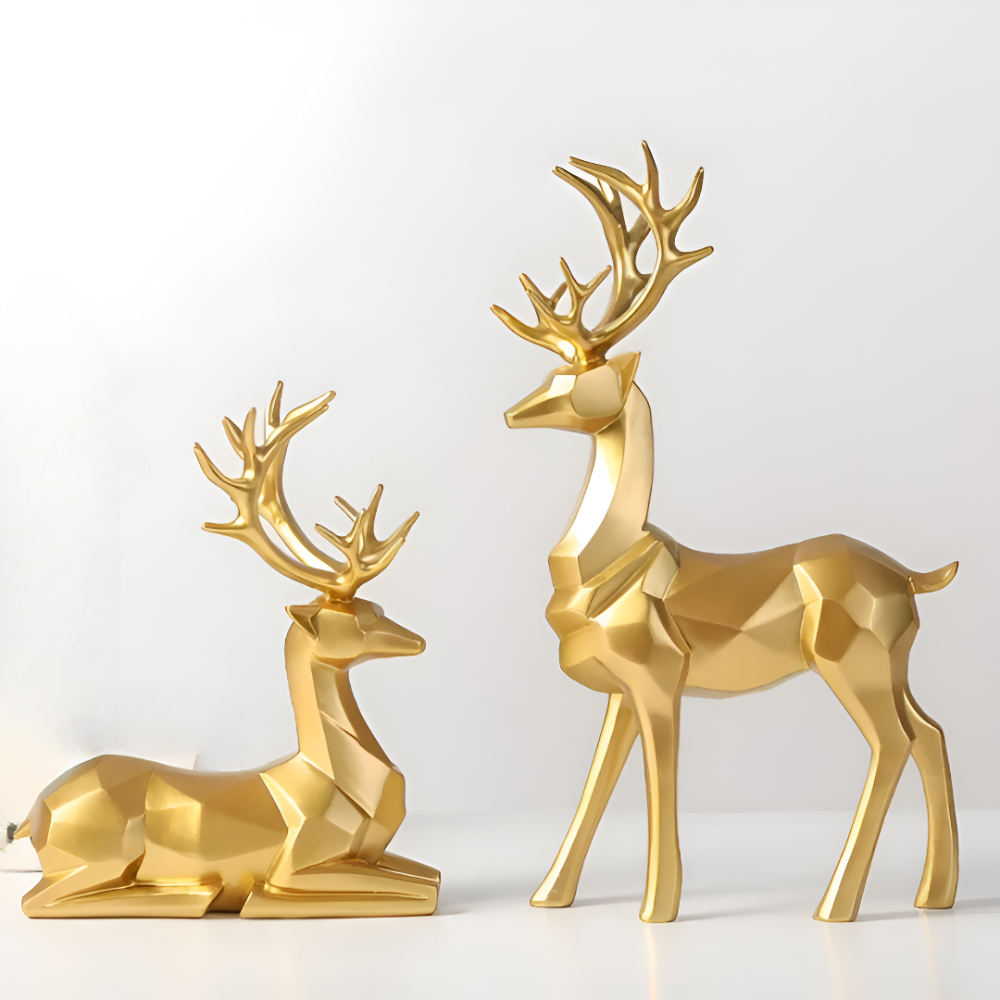 Lisslune | Geometric Reindeer Figurine Set – Modern 2-piece Resin Decoration