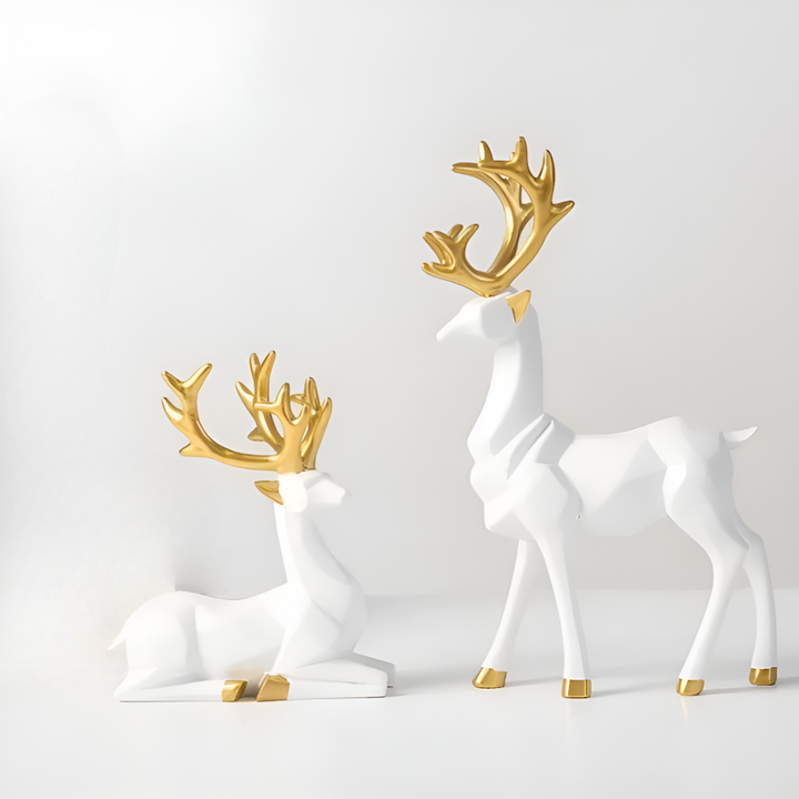 Lisslune | Geometric Reindeer Figurine Set – Modern 2-piece Resin Decoration