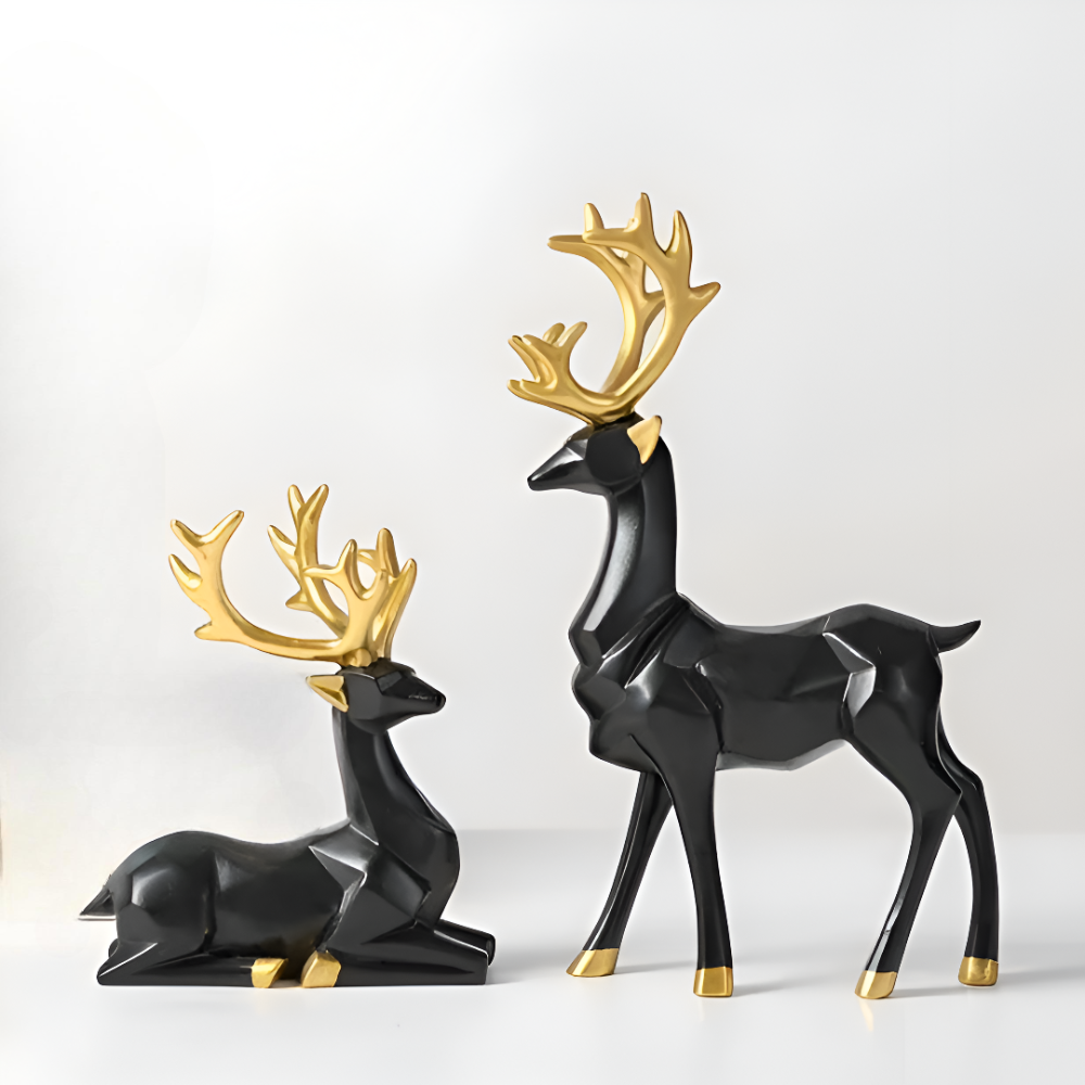 Lisslune | Geometric Reindeer Figurine Set – Modern 2-piece Resin Decoration