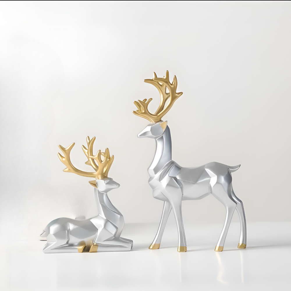 Lisslune | Geometric Reindeer Figurine Set – Modern 2-piece Resin Decoration