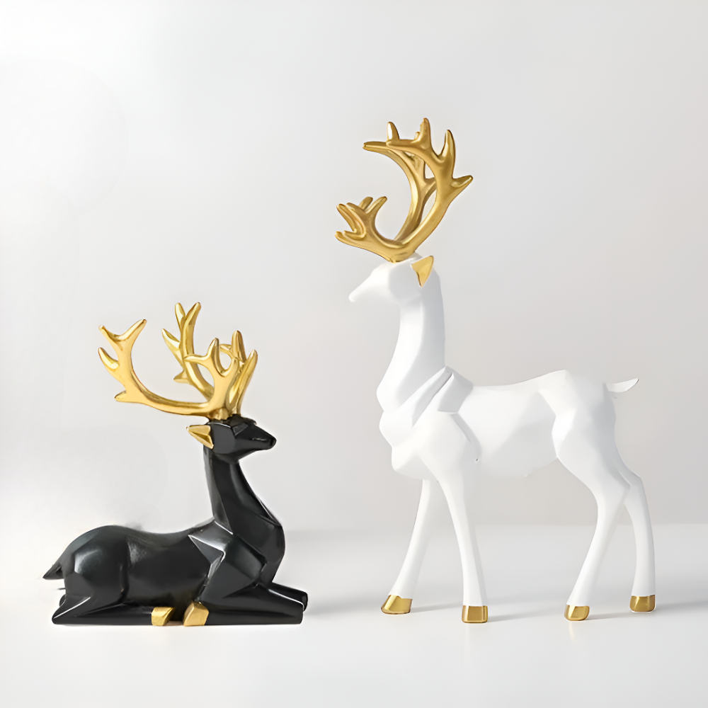 Lisslune | Geometric Reindeer Figurine Set – Modern 2-piece Resin Decoration