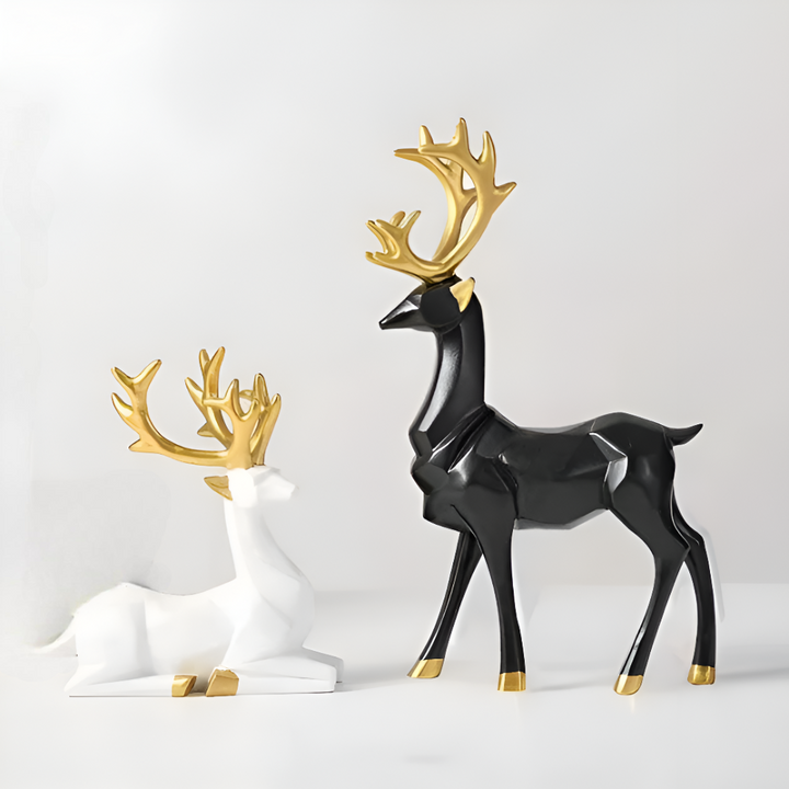 Lisslune | Geometric Reindeer Figurine Set – Modern 2-piece Resin Decoration
