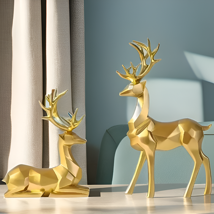 Lisslune | Geometric Reindeer Figurine Set – Modern 2-piece Resin Decoration
