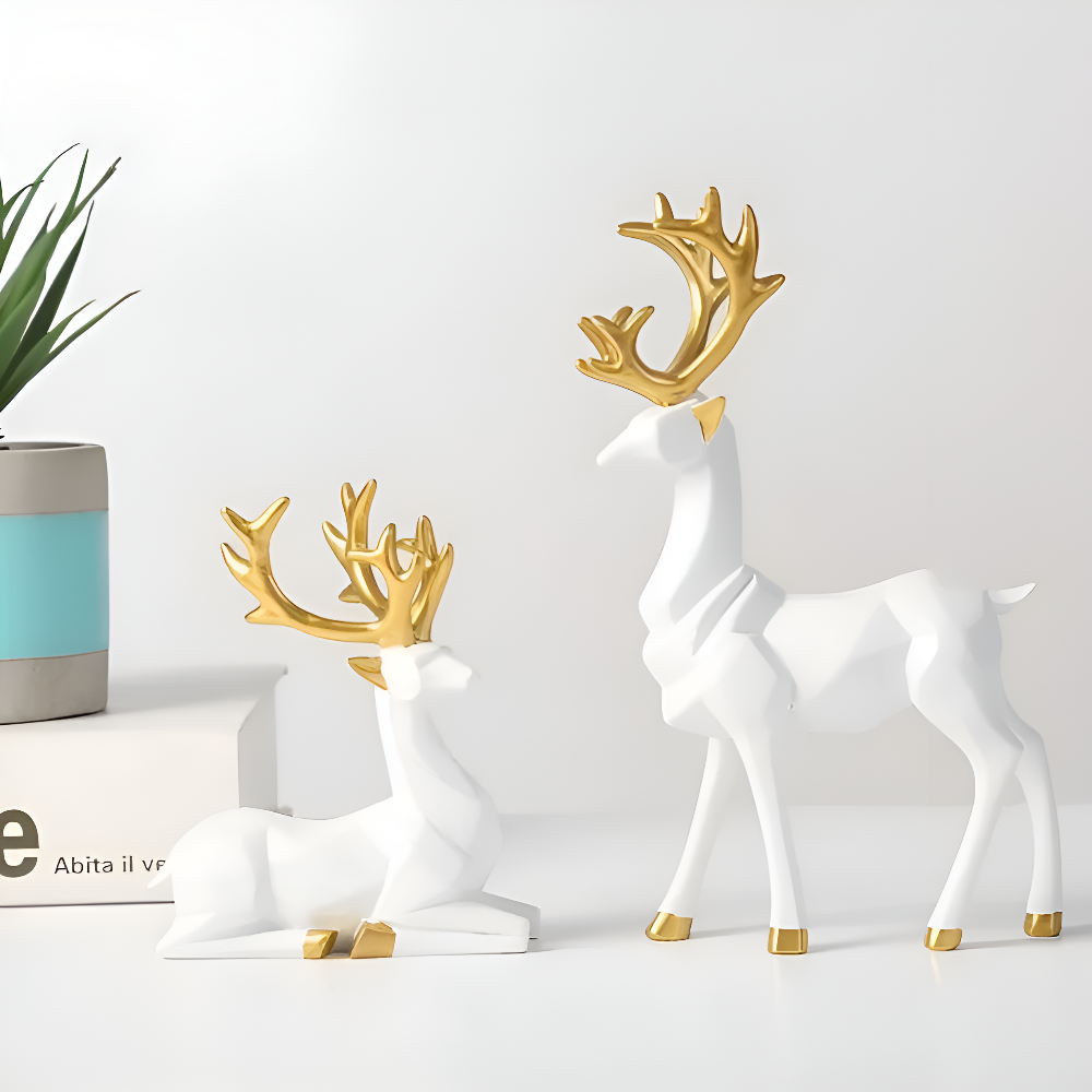 Lisslune | Geometric Reindeer Figurine Set – Modern 2-piece Resin Decoration