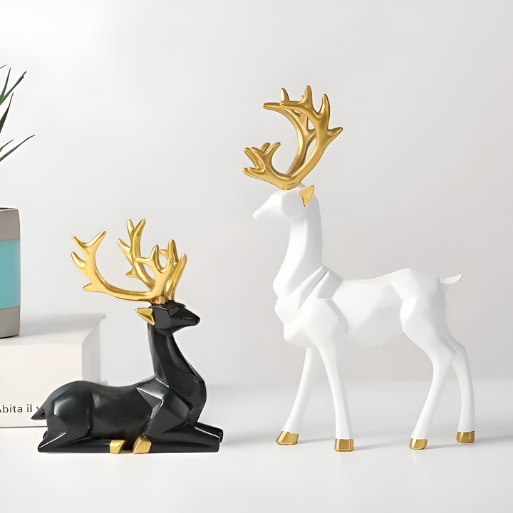 Lisslune | Geometric Reindeer Figurine Set – Modern 2-piece Resin Decoration