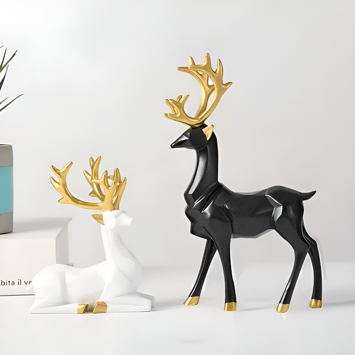Lisslune | Geometric Reindeer Figurine Set – Modern 2-piece Resin Decoration