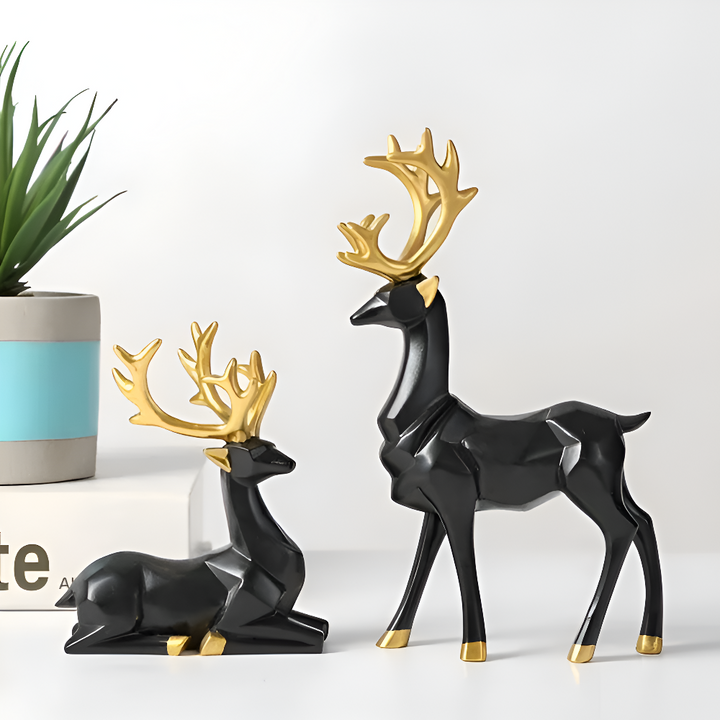Lisslune | Geometric Reindeer Figurine Set – Modern 2-piece Resin Decoration