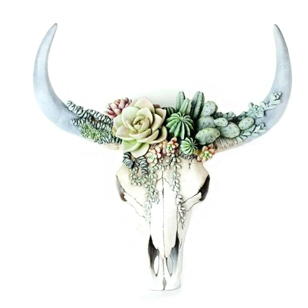 Lisslune | Cow Skull - Bully - Wall Decoration with Flowers - Resin Home Decor