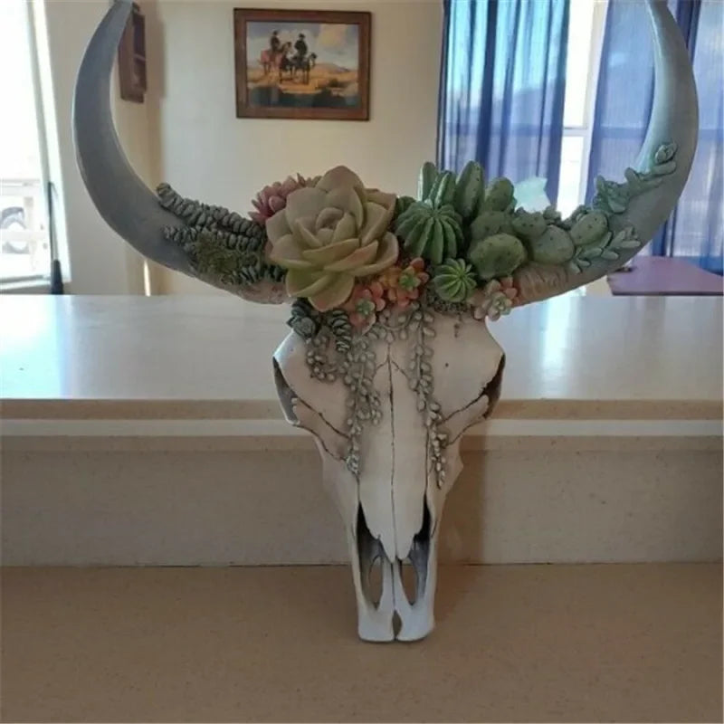 Lisslune | Cow Skull - Bully - Wall Decoration with Flowers - Resin Home Decor