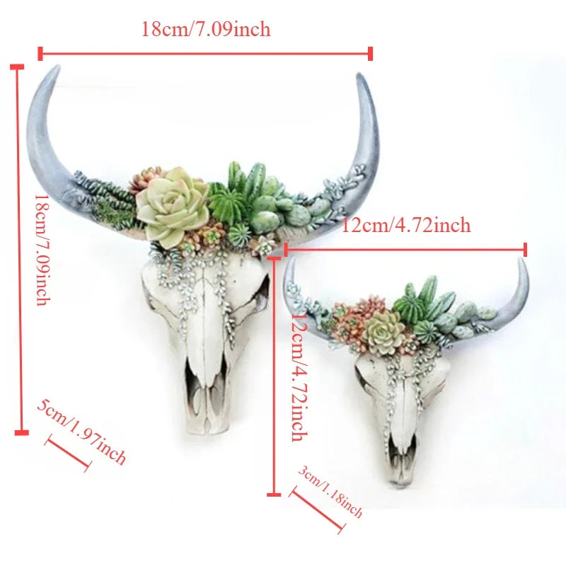 Lisslune | Cow Skull - Bully - Wall Decoration with Flowers - Resin Home Decor