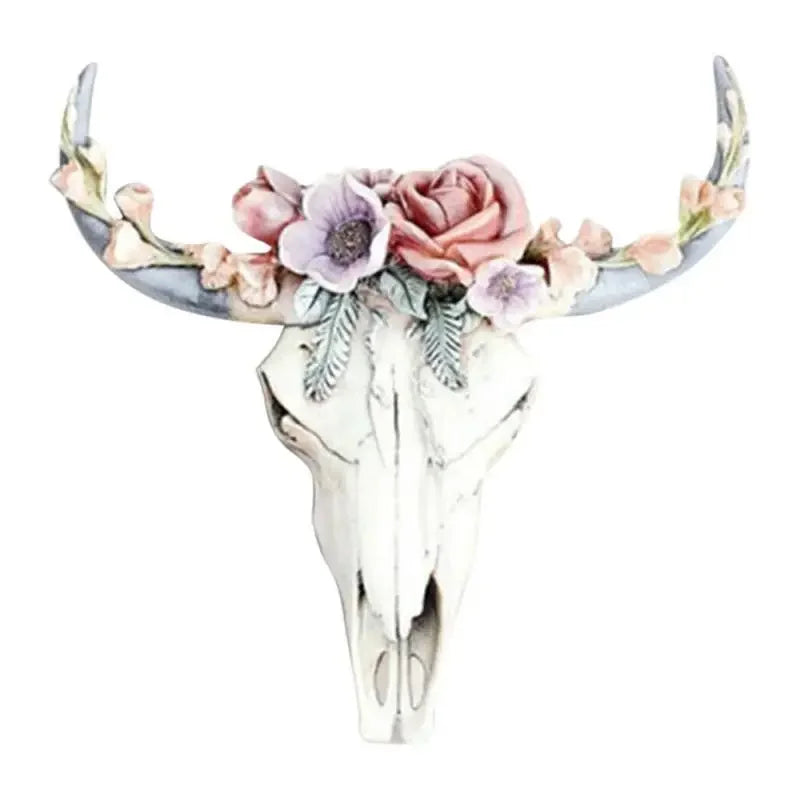 Lisslune | Cow Skull - Bully - Wall Decoration with Flowers - Resin Home Decor