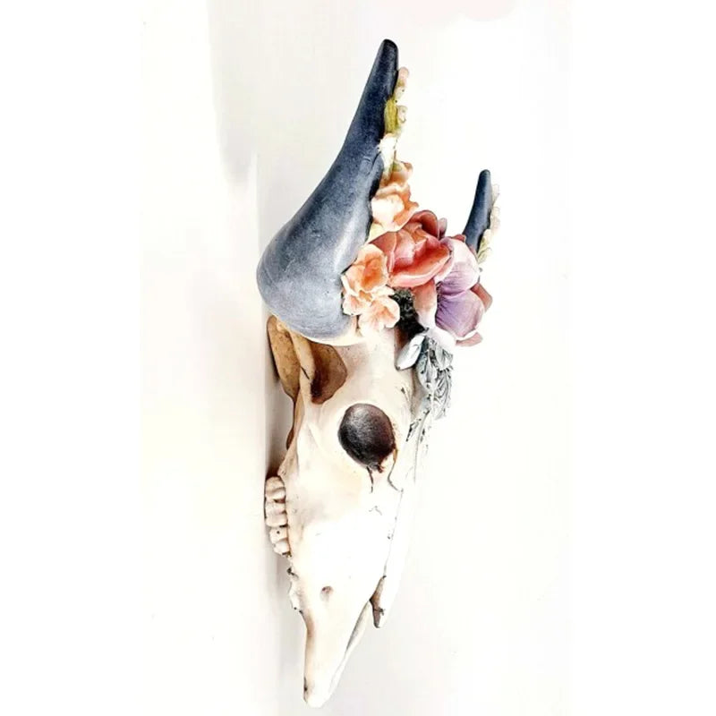 Lisslune | Cow Skull - Bully - Wall Decoration with Flowers - Resin Home Decor