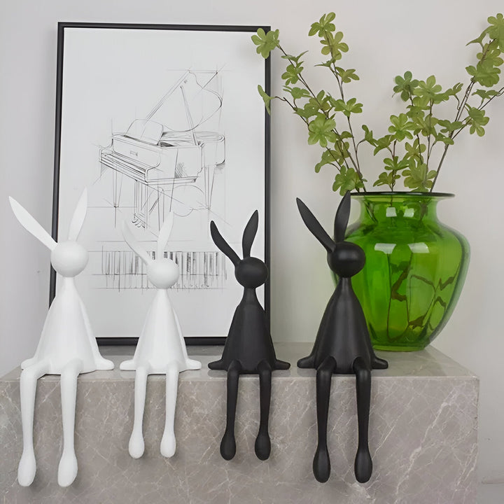 Lisslune | ResinLux | Modern Resin Easter Bunny – Black, White, or Blue Sitting Rabbit Decoration