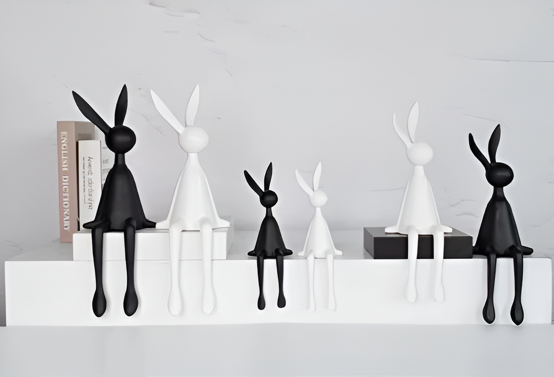 Lisslune | ResinLux | Modern Resin Easter Bunny – Black, White, or Blue Sitting Rabbit Decoration